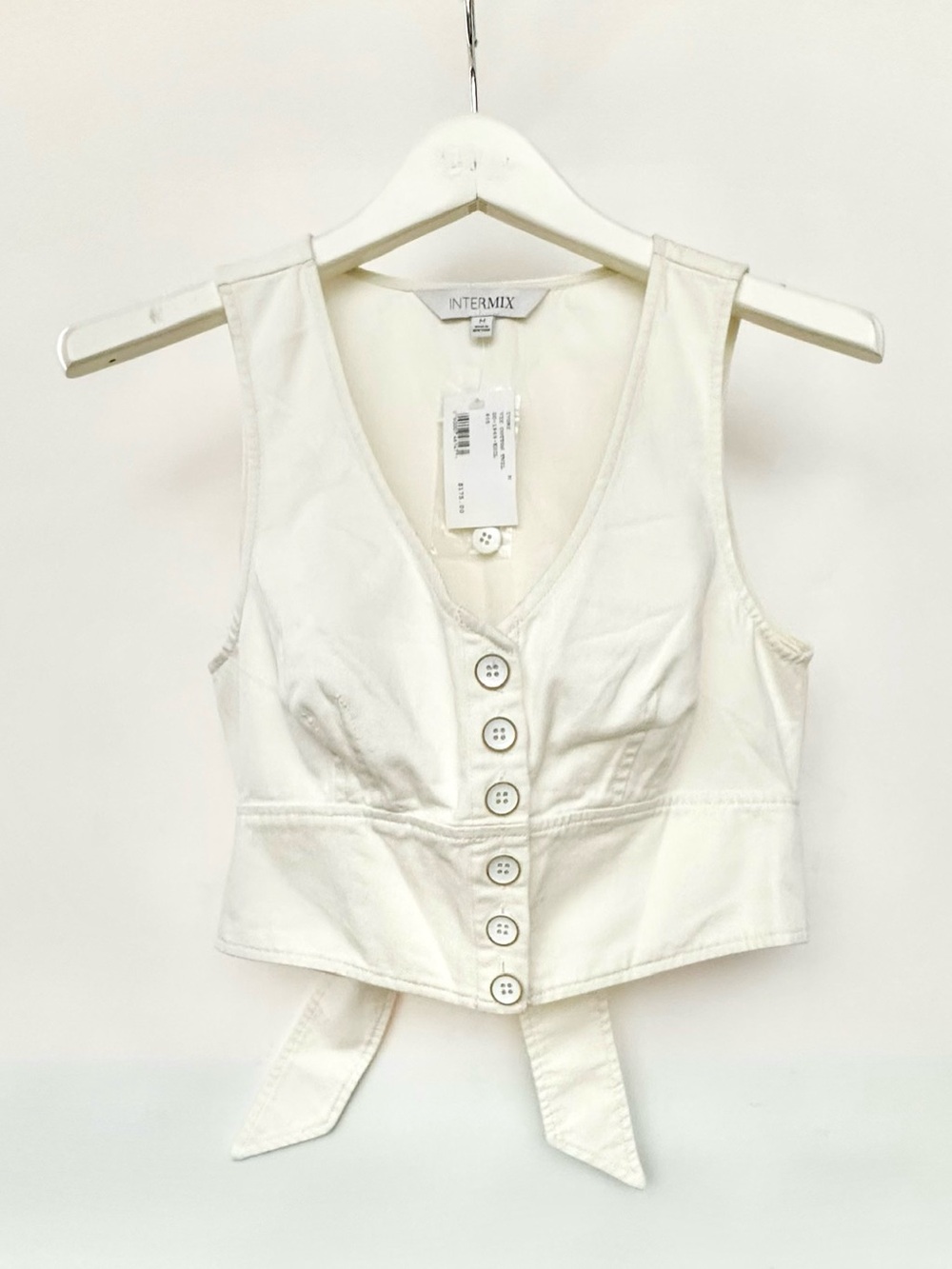 Intermix cream Button-Front Crop Vest